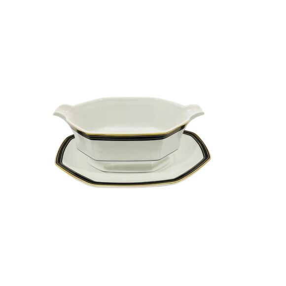 Christopher Stuart Gold Black Dress Y0009 Gravy Boat & Underplate - Picture 2 of 5